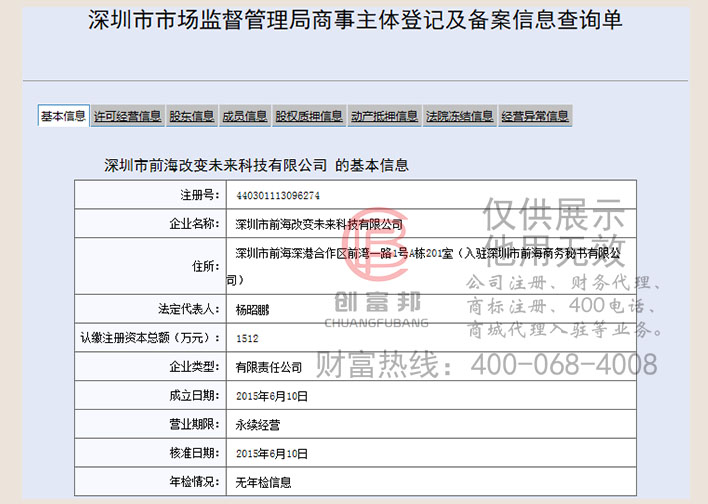 深圳市前海某某科技有限公司工商网信息查询