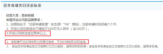 营养保健类目资质标准开店依法成立两年以上