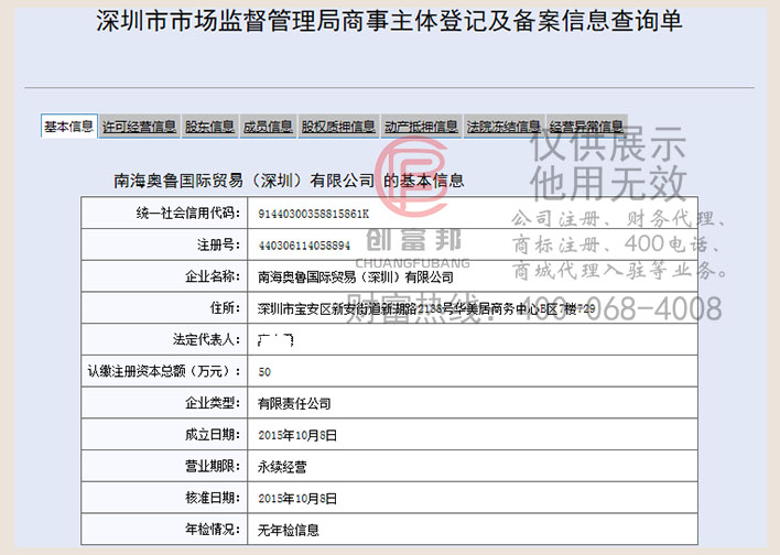 某某鲁国际贸易（深圳）有限公司工商网信息查询