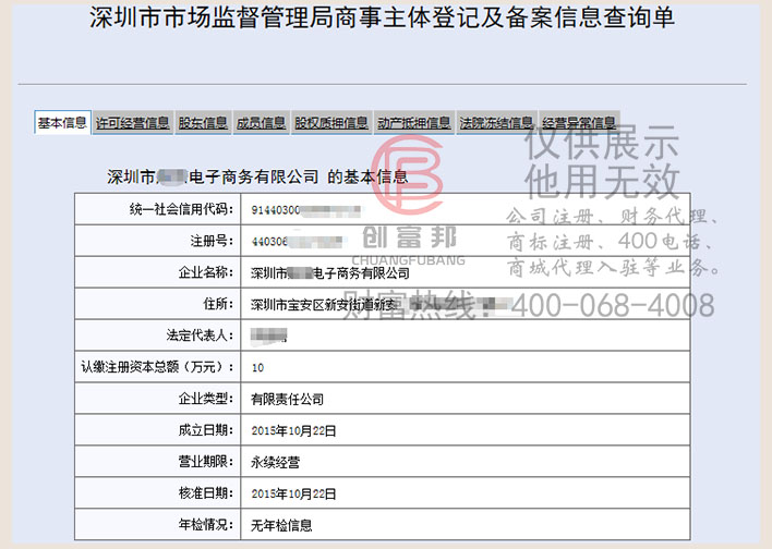 某某信电子商务有限公司工商网信息查询