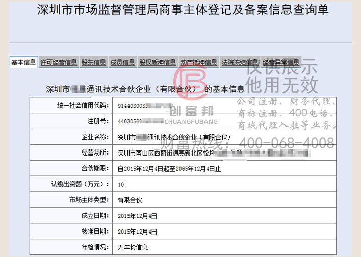 深圳市某某康通讯技术合伙企业工商网信息查询